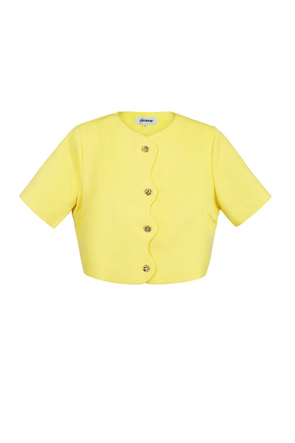 Polyester Women's Short Sleeve Top Cropped Style Buttoned Front