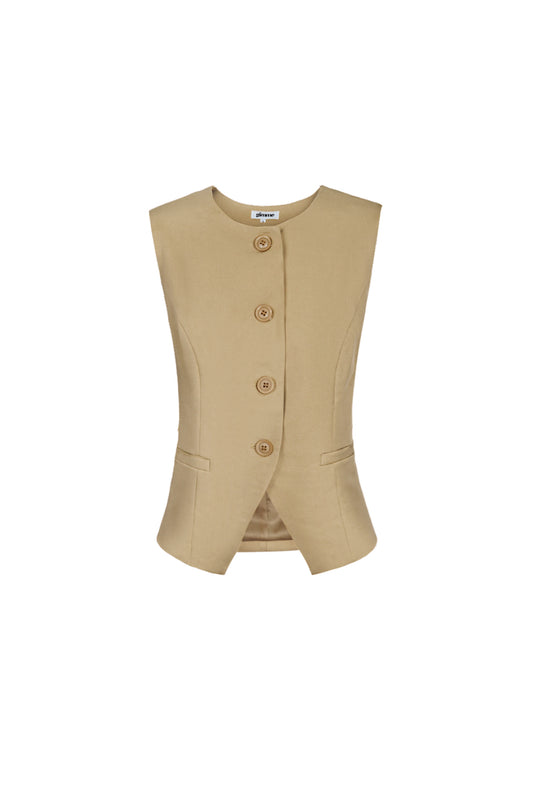 Polyester Women's Sleeveless Top Structured Button-Down Design