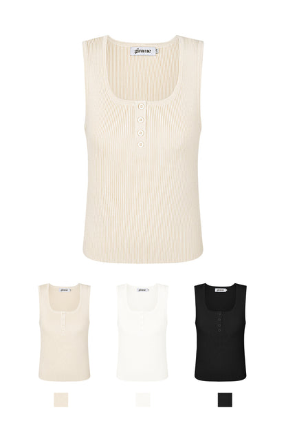 Viscose Women's Sleeveless Top Ribbed Knit Button Front