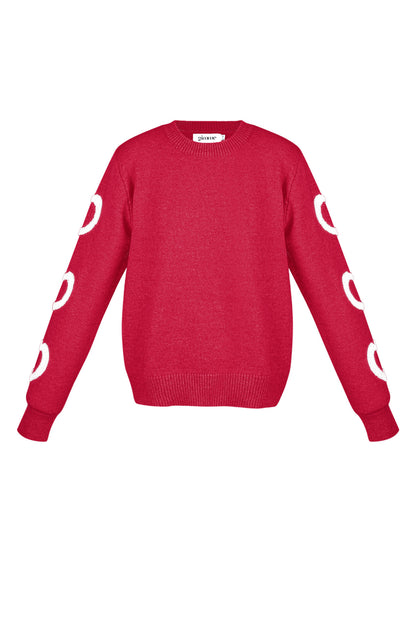 Knitted Wool Blend Women's Crewneck Sweater Heart Pattern Design