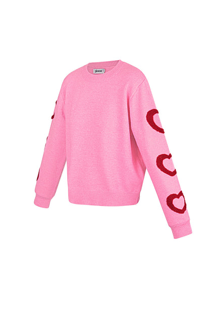Knitted Wool Blend Women's Crewneck Sweater Heart Pattern Design