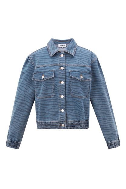 Denim Women's Jacket Cropped Tiger Stripe Pattern