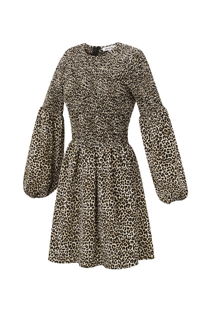 Polyester Women's Mini Dress Leopard Print Puff Sleeve