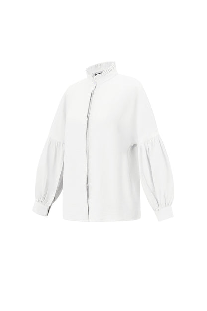 Viscose Women's Blouse Puff Sleeve High Neck