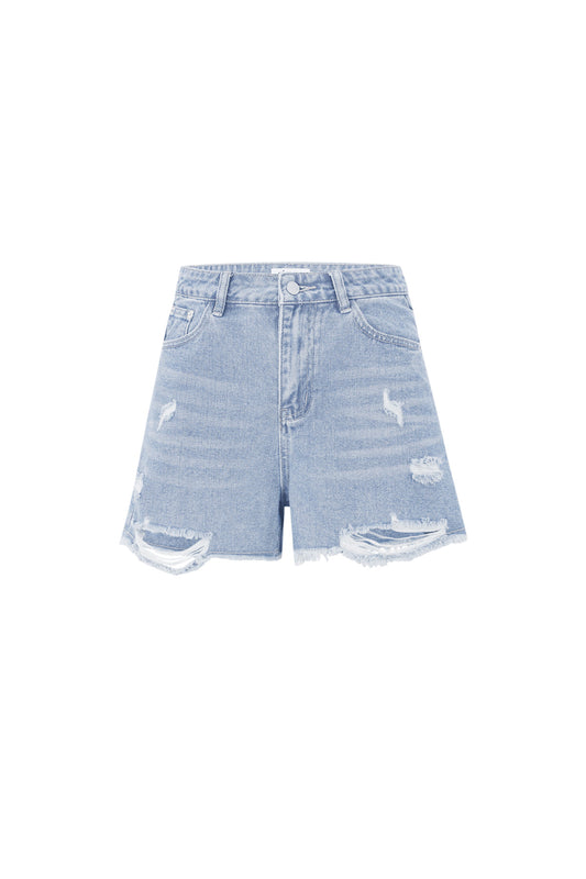 Denim Women's High-Waisted Shorts Distressed Frayed Hem