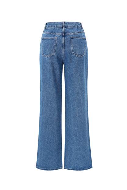 Cotton Woven Women's Straight Leg Denim Pants Heart Embroidery Casual