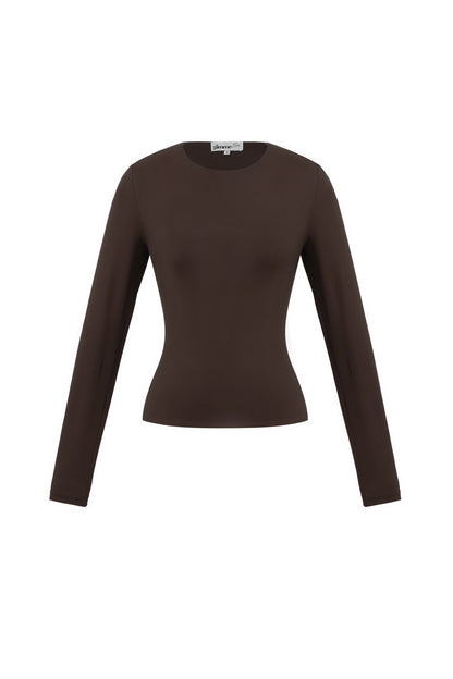 Knitted Nylon Women's Long Sleeve Top Basic Solid Color