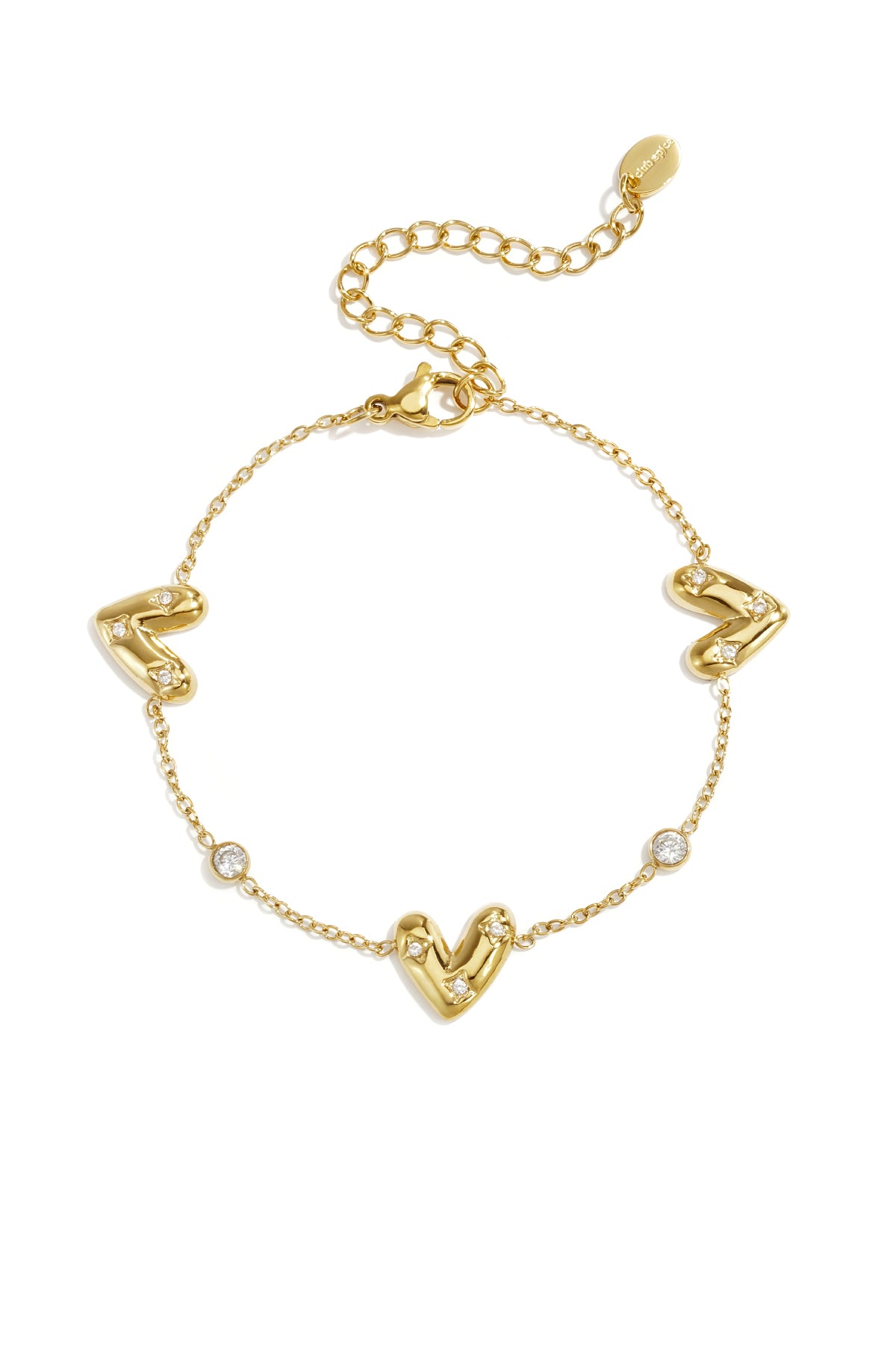 Armband mit drei herzförmigen Elementen und runden Zirkonia-Steinen