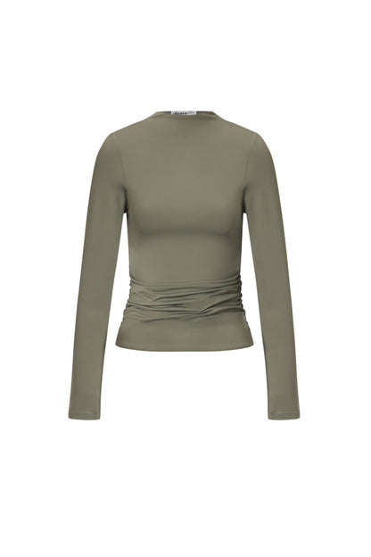 Knitted Nylon Women's Long Sleeve Top Basic Solid Color
