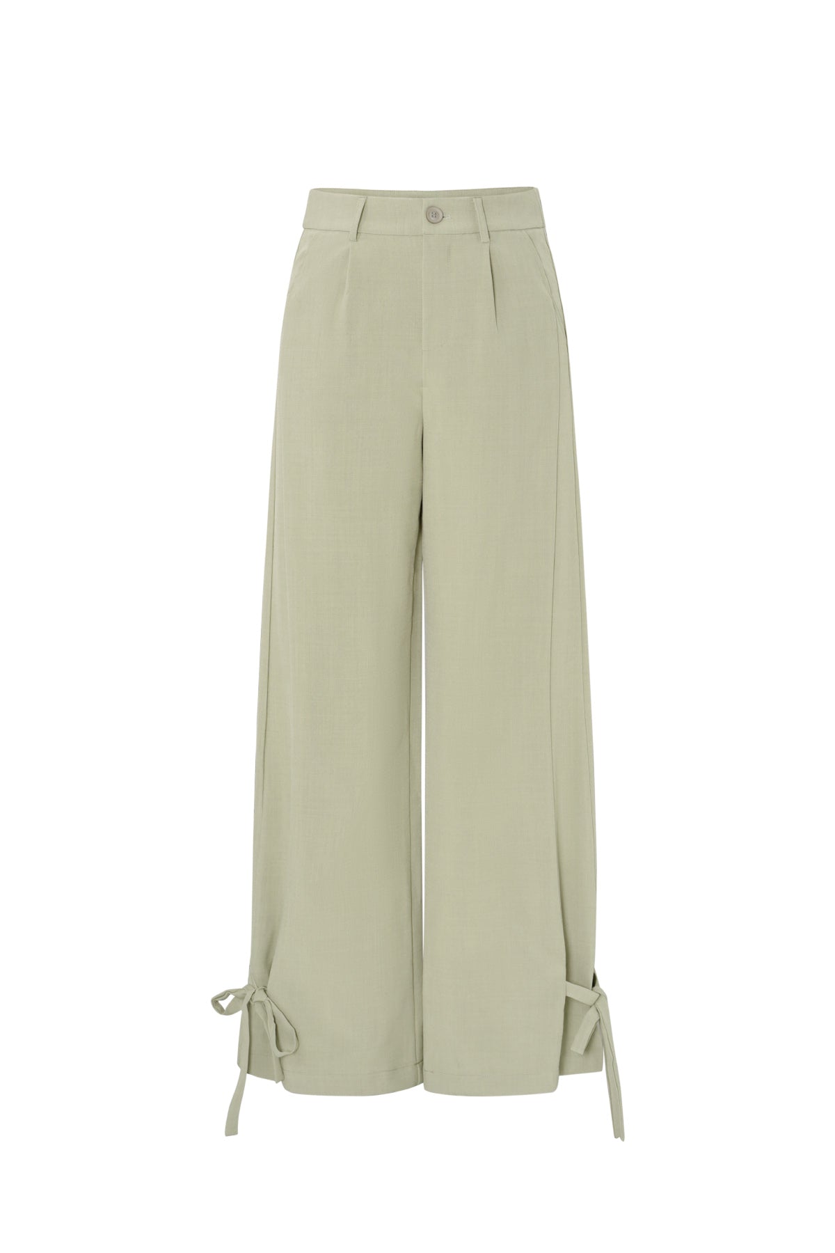 Woven Polyester Fiber Women's Straight Pants Casual Tie-up