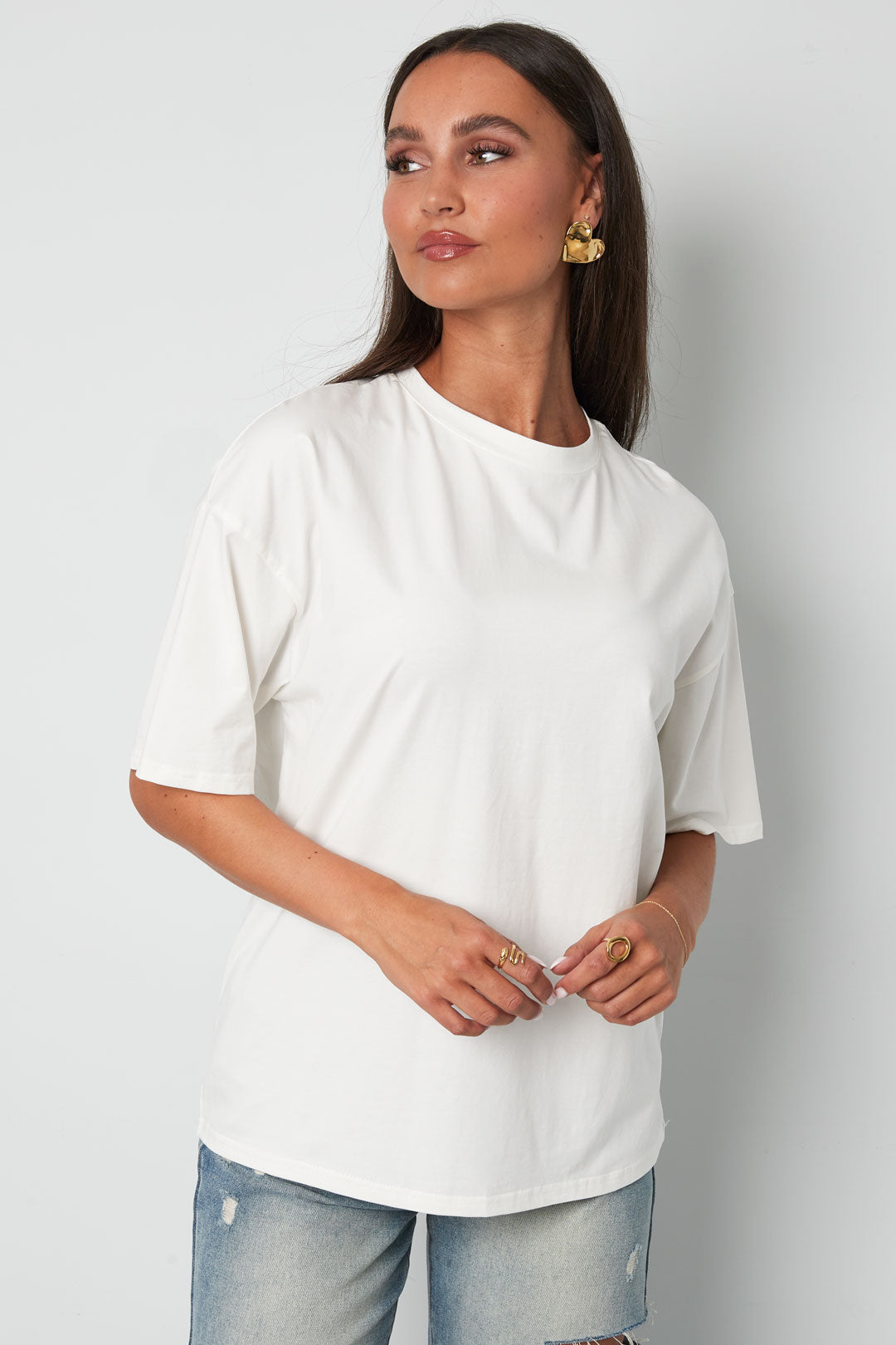 Cotton Knitted Women's T-shirt Casual Solid Color