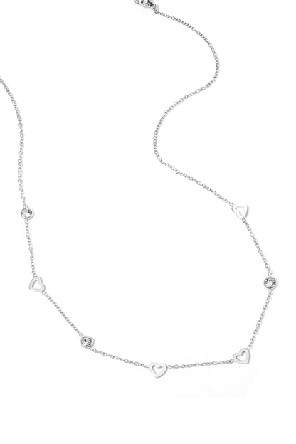 Necklace with heart and diamond charms - stainless steel