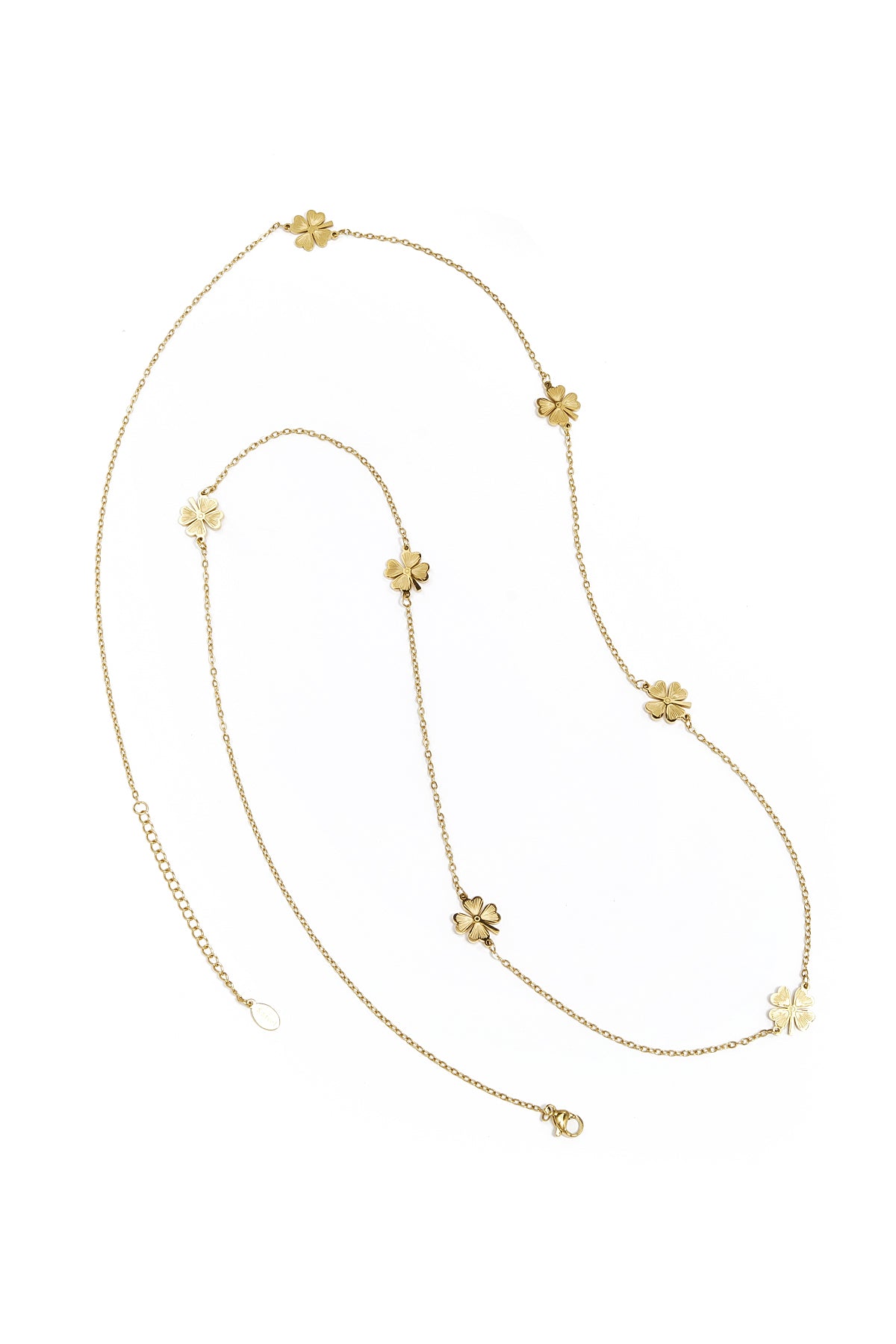 Lange Kleeblatt-Halskette – Goldfarbe - Goldfarbefarbe