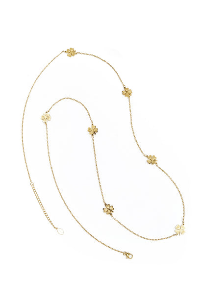 Lange Kleeblatt-Halskette – Goldfarbe - Goldfarbefarbe