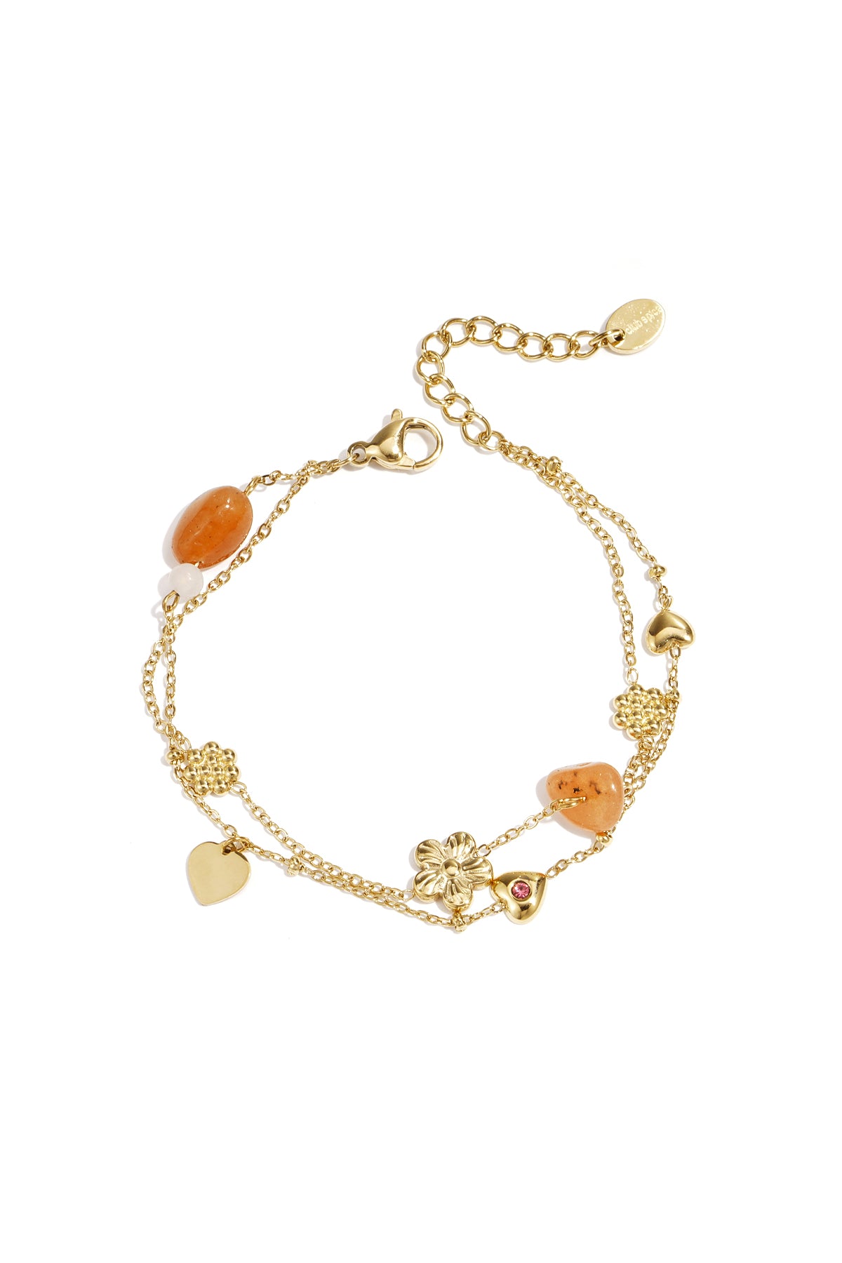 Charm-Armband mit orangefarbenen Perlen, Blumen und Herzen