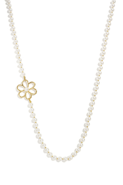 Lange Halsketten mit Imitationsperlen, Blumenmuster, schlichte und elegante Damenschmuckserie