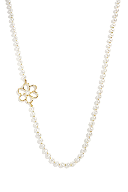 Lange Halsketten mit Imitationsperlen, Blumenmuster, schlichte und elegante Damenschmuckserie