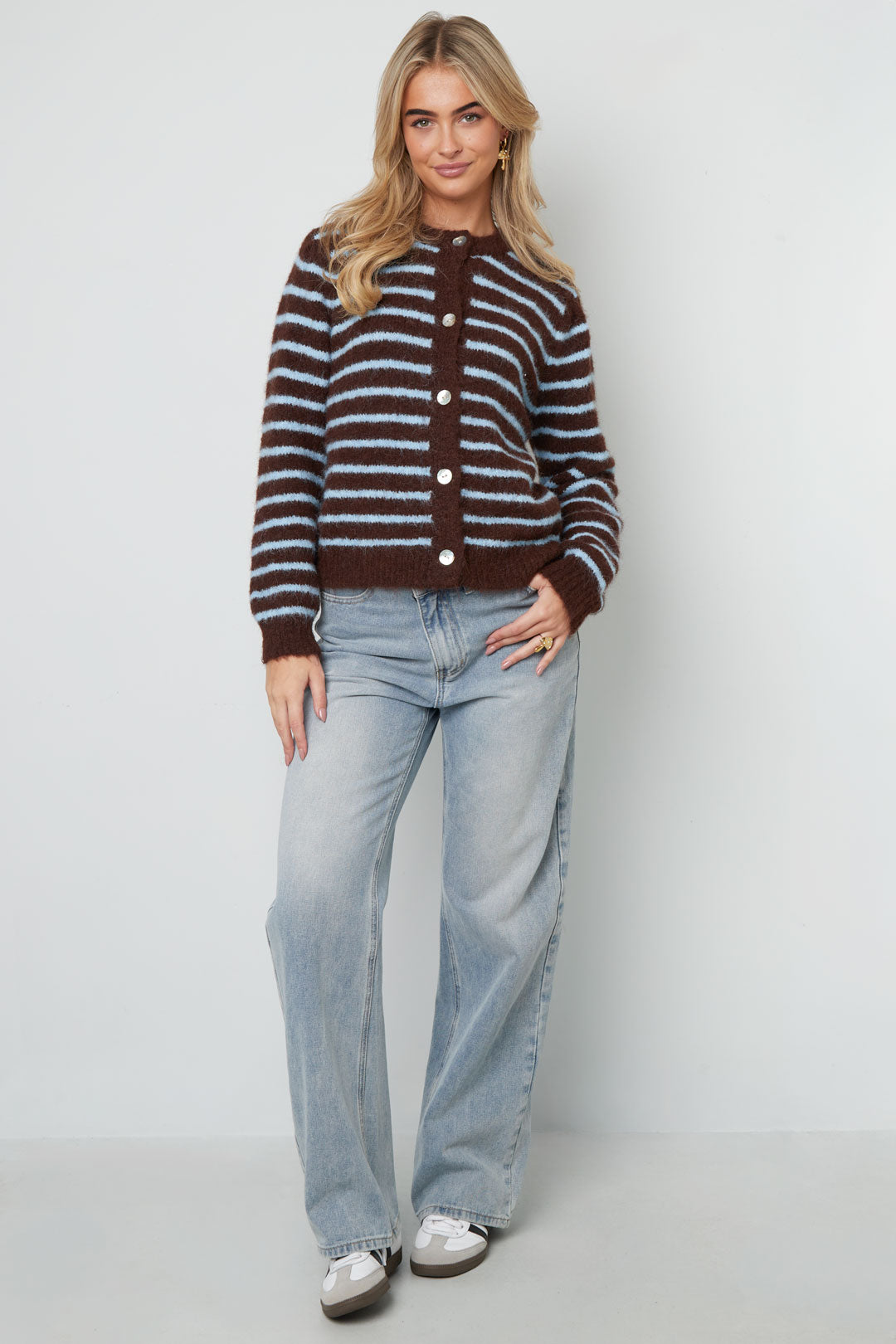 Polyester fiber (polyester) Knit cardigan Stripes Casual Fall/Winter  Clothes