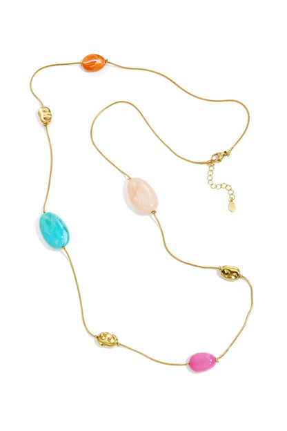 Long necklace with various beads and stones