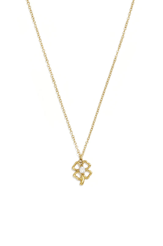 Halsketten mit Anhänger aus 14-karätig vergoldetem Edelstahl, Clover Casual Simple Serie, Damenschmuck