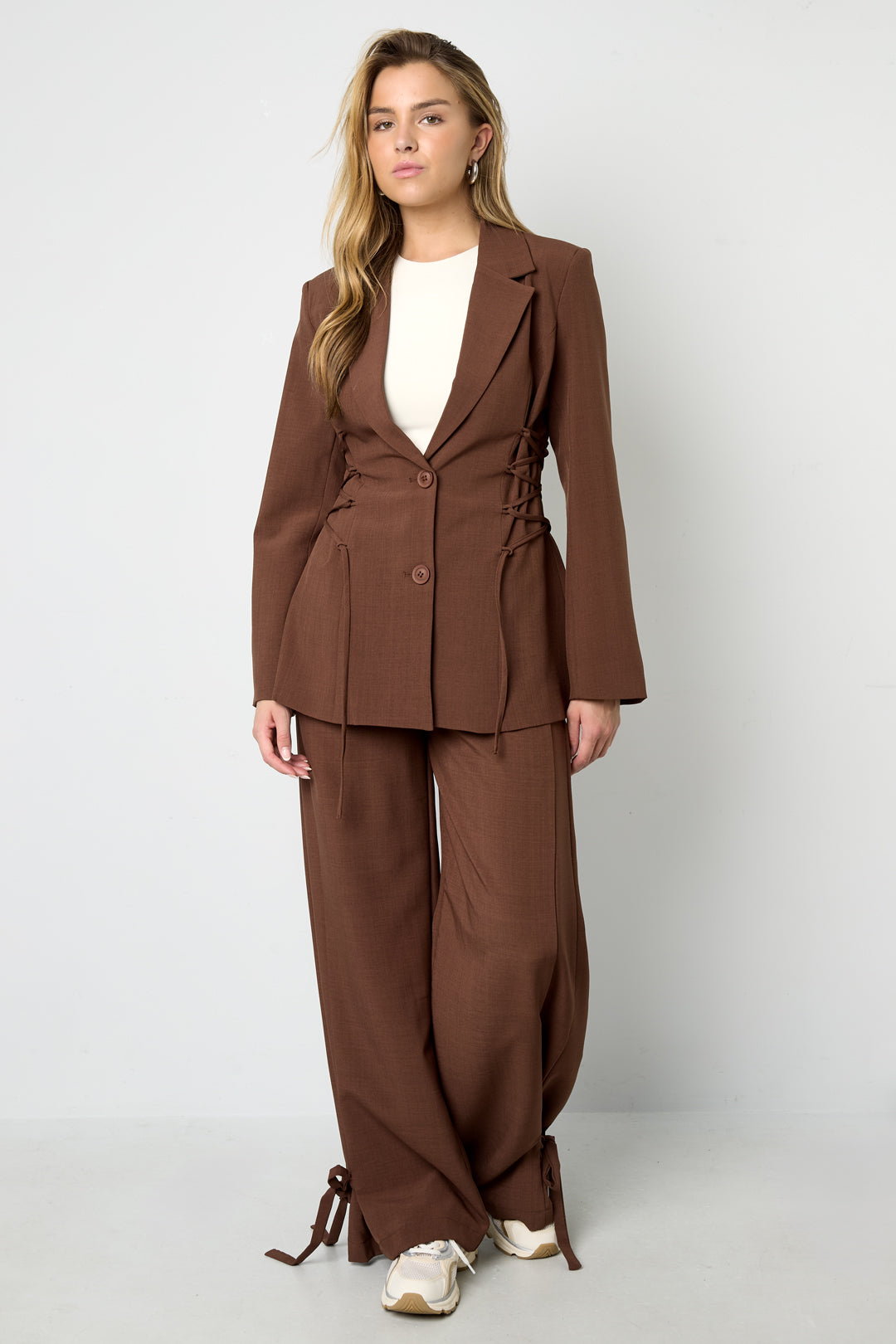 Woven Polyester Fiber Women's Suit Set Elegant Tie-up
