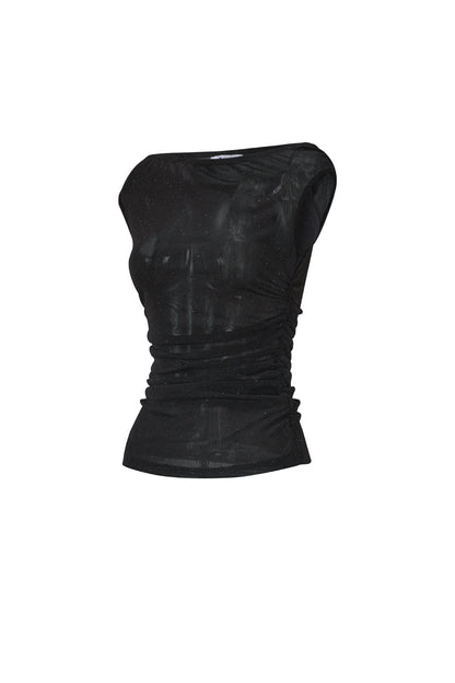 Woven Polyester Fiber Women's Sleeveless Top Sexy Sheer Solid Color