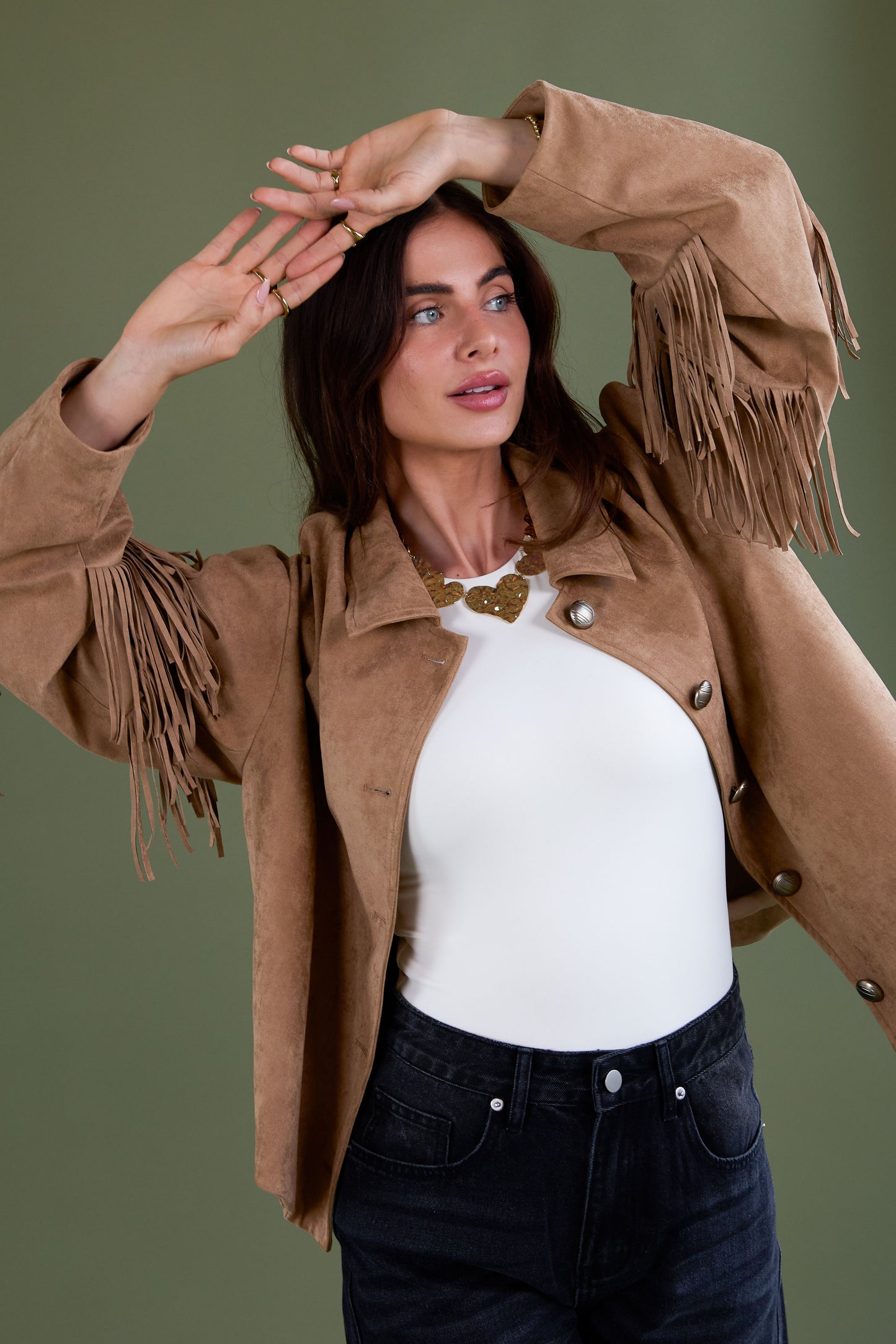 Woven Polyester Fiber Women's Blouse Casual Solid Color Fall/Winter Fringe Detail