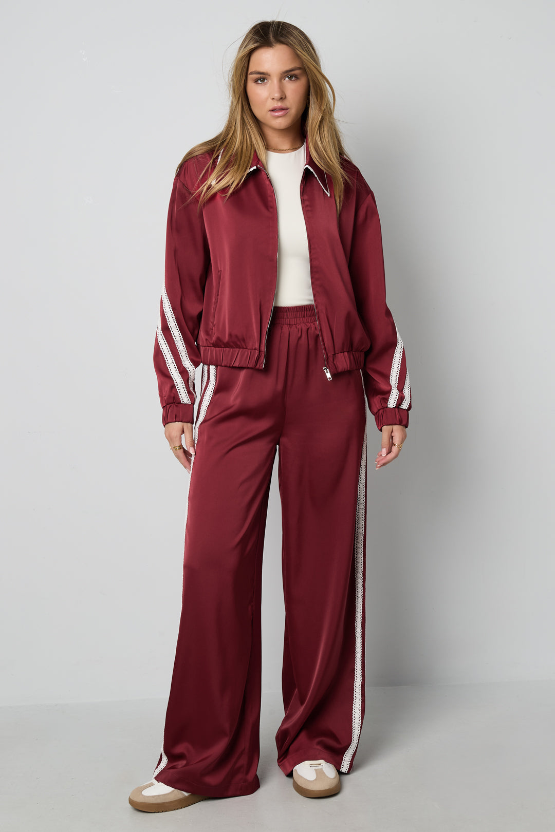 Woven Polyester Fiber Women's Jacket Sporty Color Clash 2-piece Set