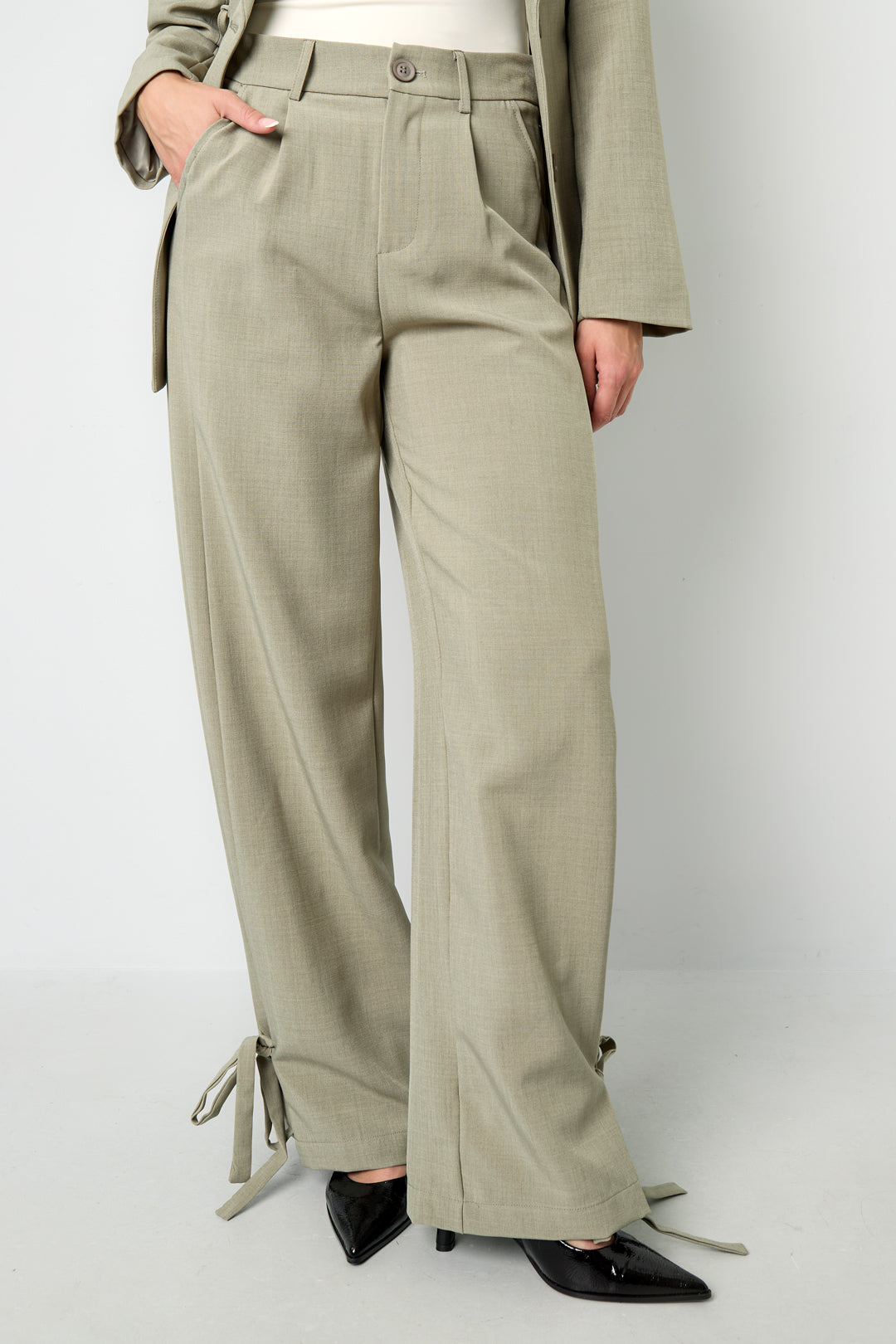 Woven Polyester Fiber Women's Straight Pants Casual Tie-up