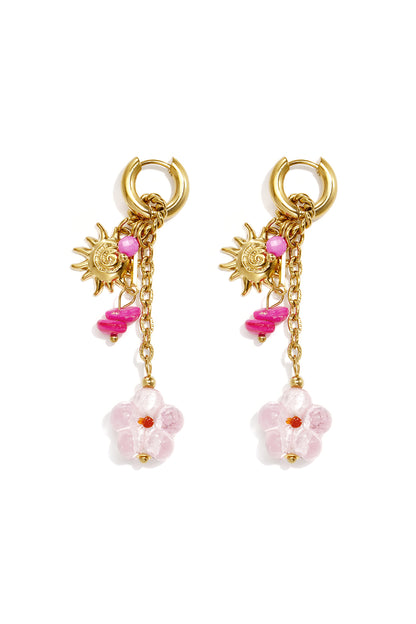 Ohrringe aus Edelstahlperlen, Blumenmuster, lässig, Urlaub/Strand, romantische Serie, Damenschmuck