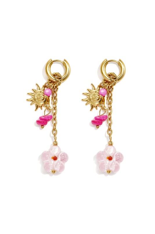 Ohrringe aus Edelstahlperlen, Blumenmuster, lässig, Urlaub/Strand, romantische Serie, Damenschmuck