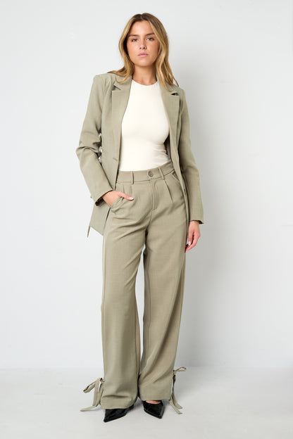 Woven Polyester Fiber Women's Straight Pants Casual Tie-up