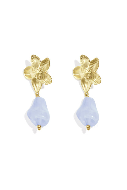 Flower earrings with organic bead