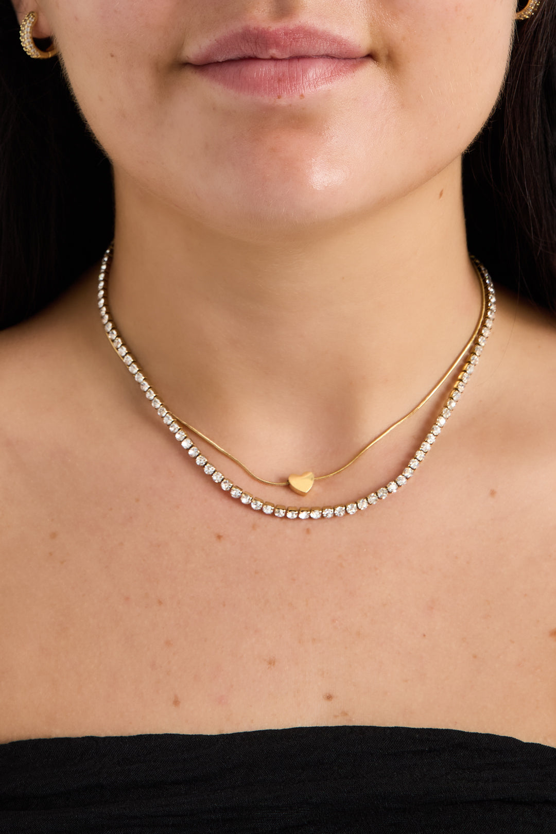Doppelkette mit minimalistischem Herz und Zirkonia