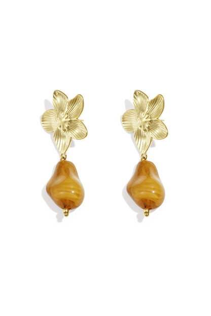 Flower earrings with organic bead