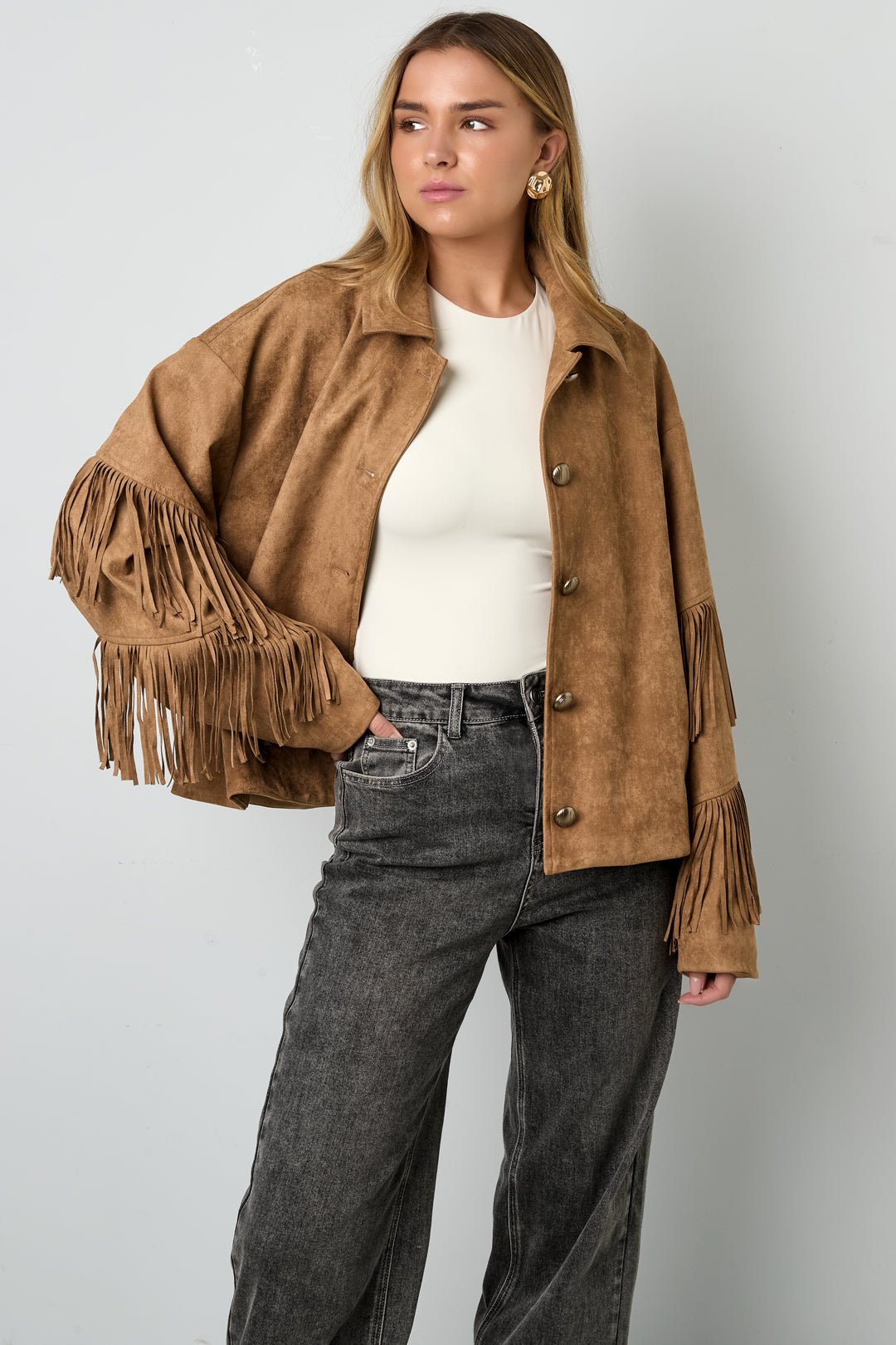 Woven Polyester Fiber Women's Blouse Casual Solid Color Fall/Winter Fringe Detail