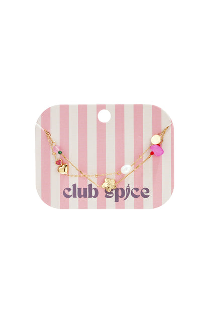 Charm-Armband mit Herz, Blume, Perle und Perlen