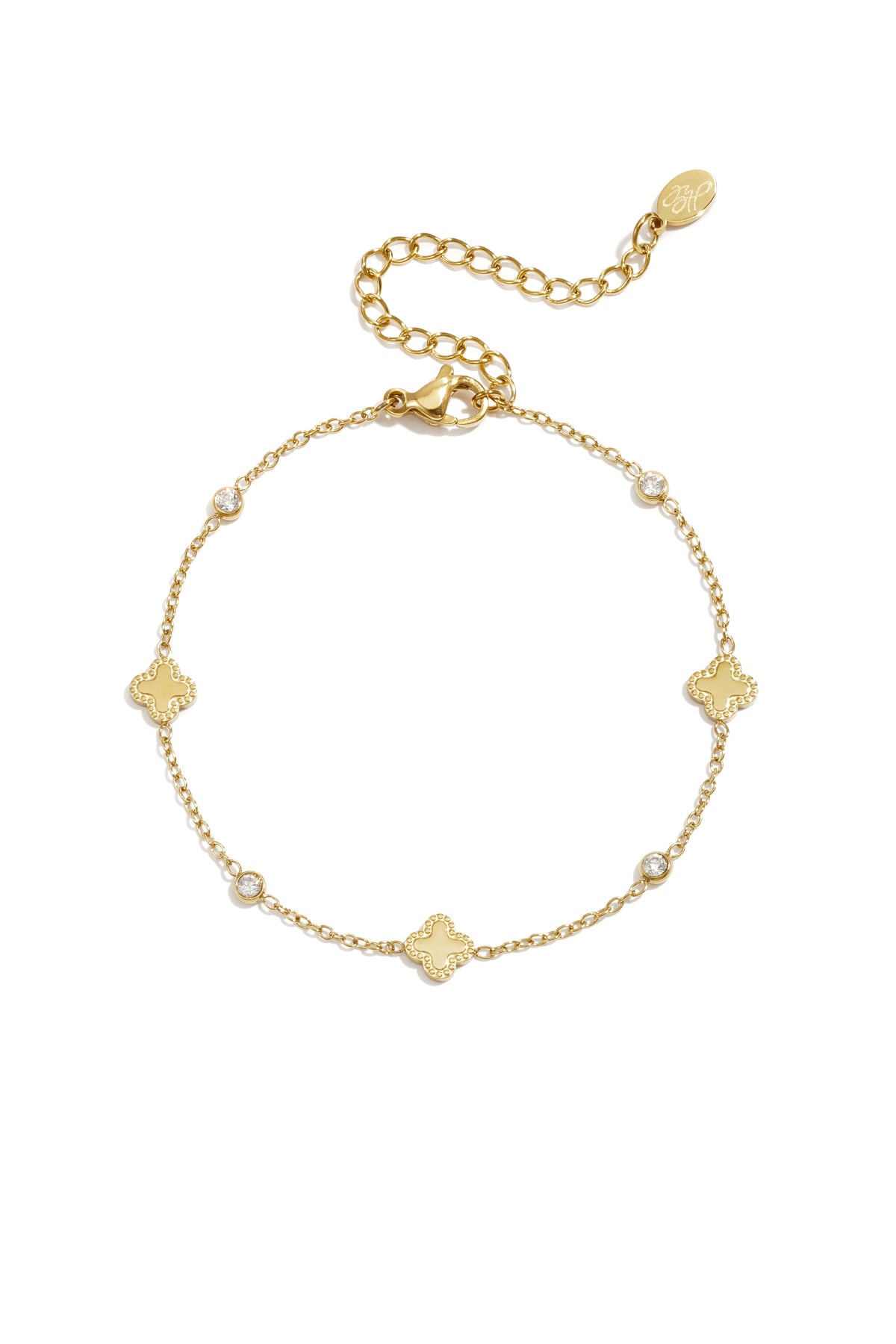 Armband mit Kleeblättern und runden Zirkonia-Steinen