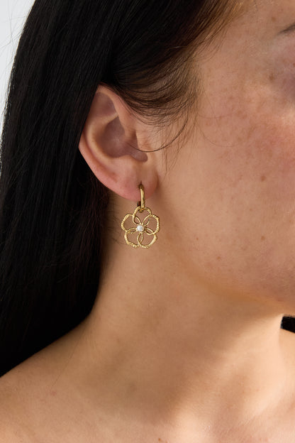 Ohrhänger aus 14-karätig vergoldetem Edelstahl mit Blumenmuster, schlichte Serie „Alltagsschmuck“, Damenschmuck