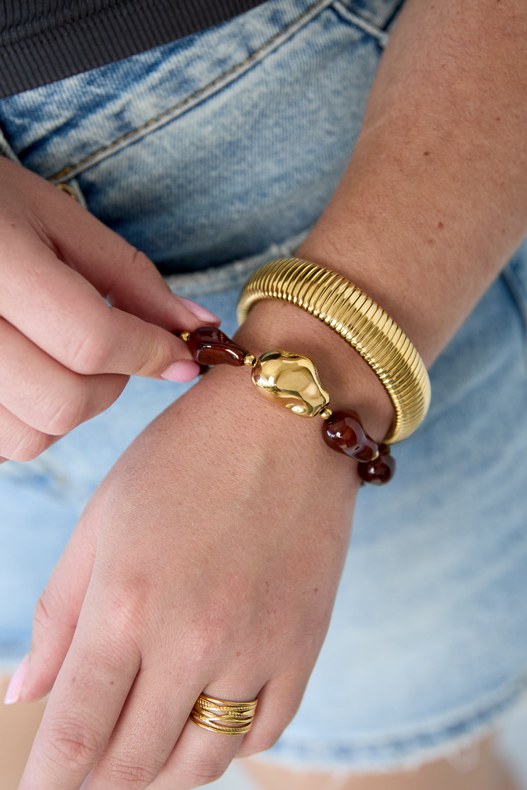 Edelstahl-Perlenarmbänder, unregelmäßige Form, lässige, schlichte Serie, Damenschmuck