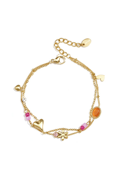 Doppelarmband mit verschiedenen Anhängern, Perlen und Steinen