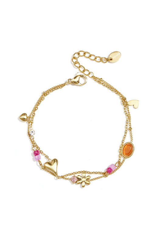 Doppelarmband mit verschiedenen Anhängern, Perlen und Steinen