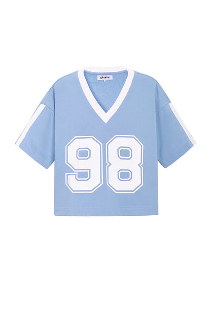 Knitted Cotton Women's V-Neck T-Shirt Sporty Color Clash