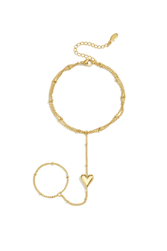Handkette aus 14-karätig vergoldetem Edelstahl mit Herzmotiv, schlichte Alltags-Serie, Damenschmuck