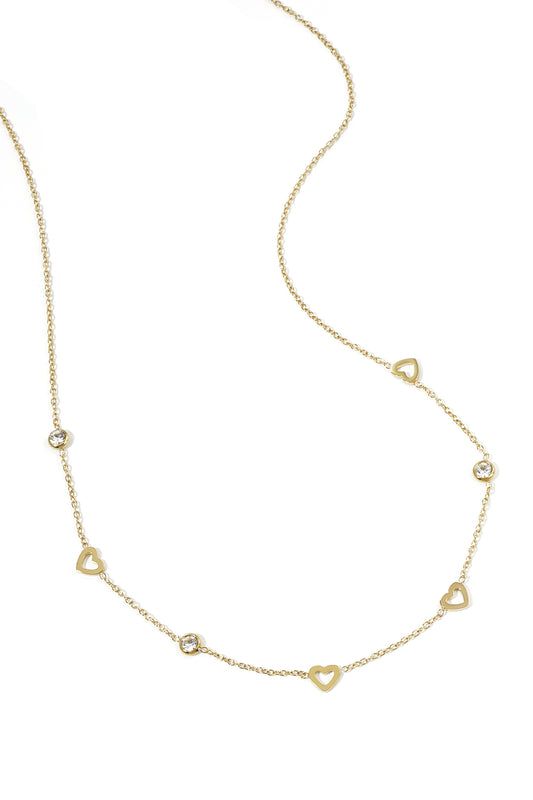 Necklace with heart and diamond charms - stainless steel