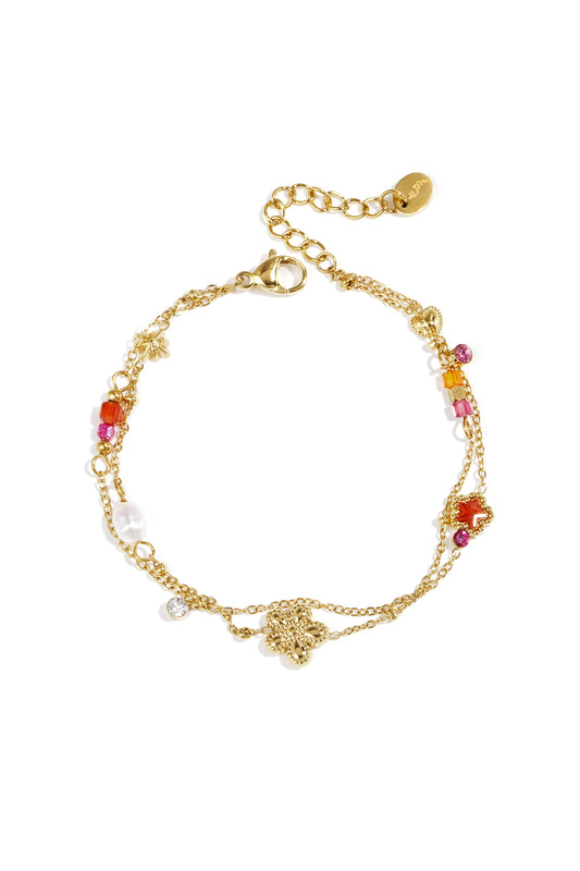 Charm-Armband mit Stern- und Blumenanhängern, Perlen, Steinen und Perlen
