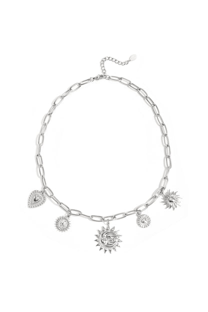 Necklace with sun and heart charms