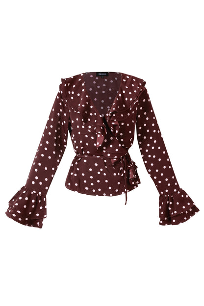 Woven Polyester Fiber Women's Blouse Elegant Polka Dots
