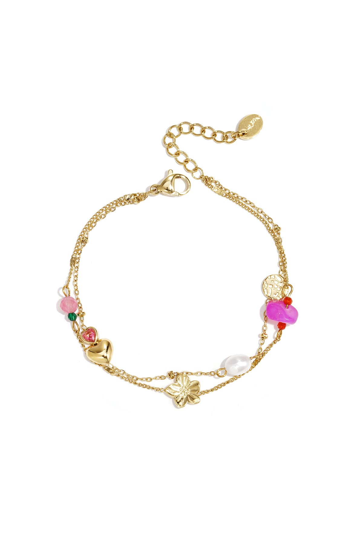 Charm-Armband mit Herz, Blume, Perle und Perlen