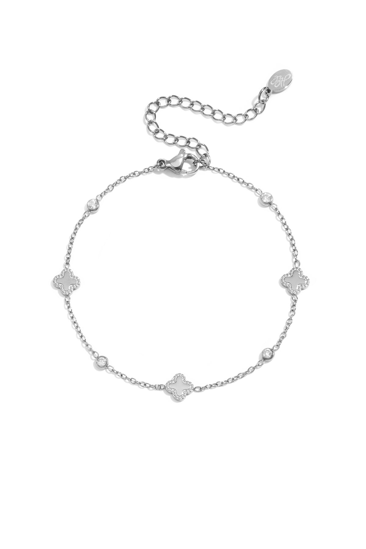 Armband mit Kleeblättern und runden Zirkonia-Steinen